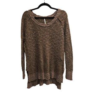 Free People Brown Textured Knit High-Low Pullover Jeepster Sweater Womens S